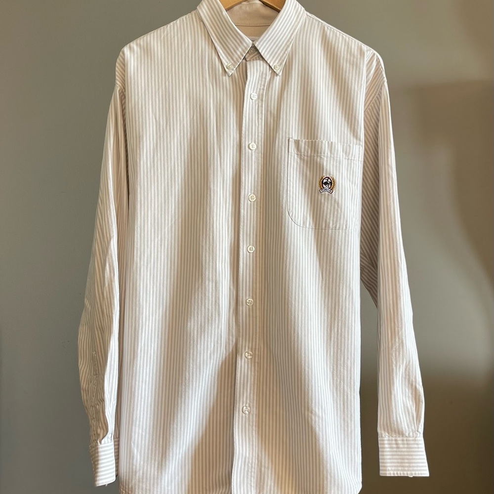 Vintage Cinch Tan and Off-White Striped Button-Down Shirt - Men’s Size Large